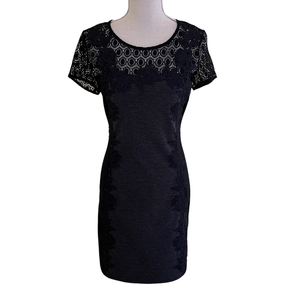 41 Hawthorn Grey and Black Colorblock Lace Trimmed "Becka" Knit Dress S
